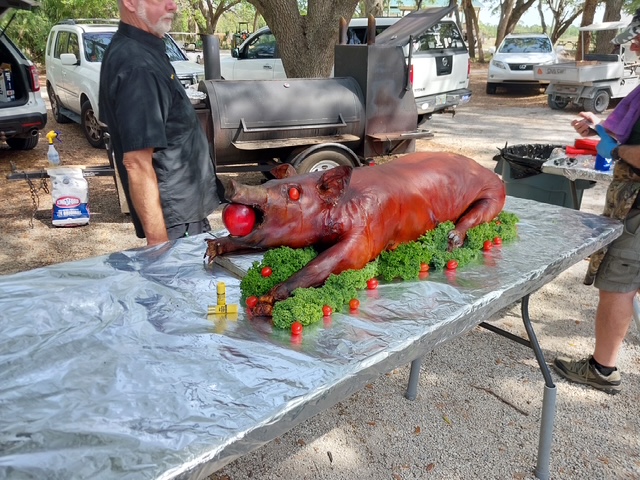 Roasted pig at event