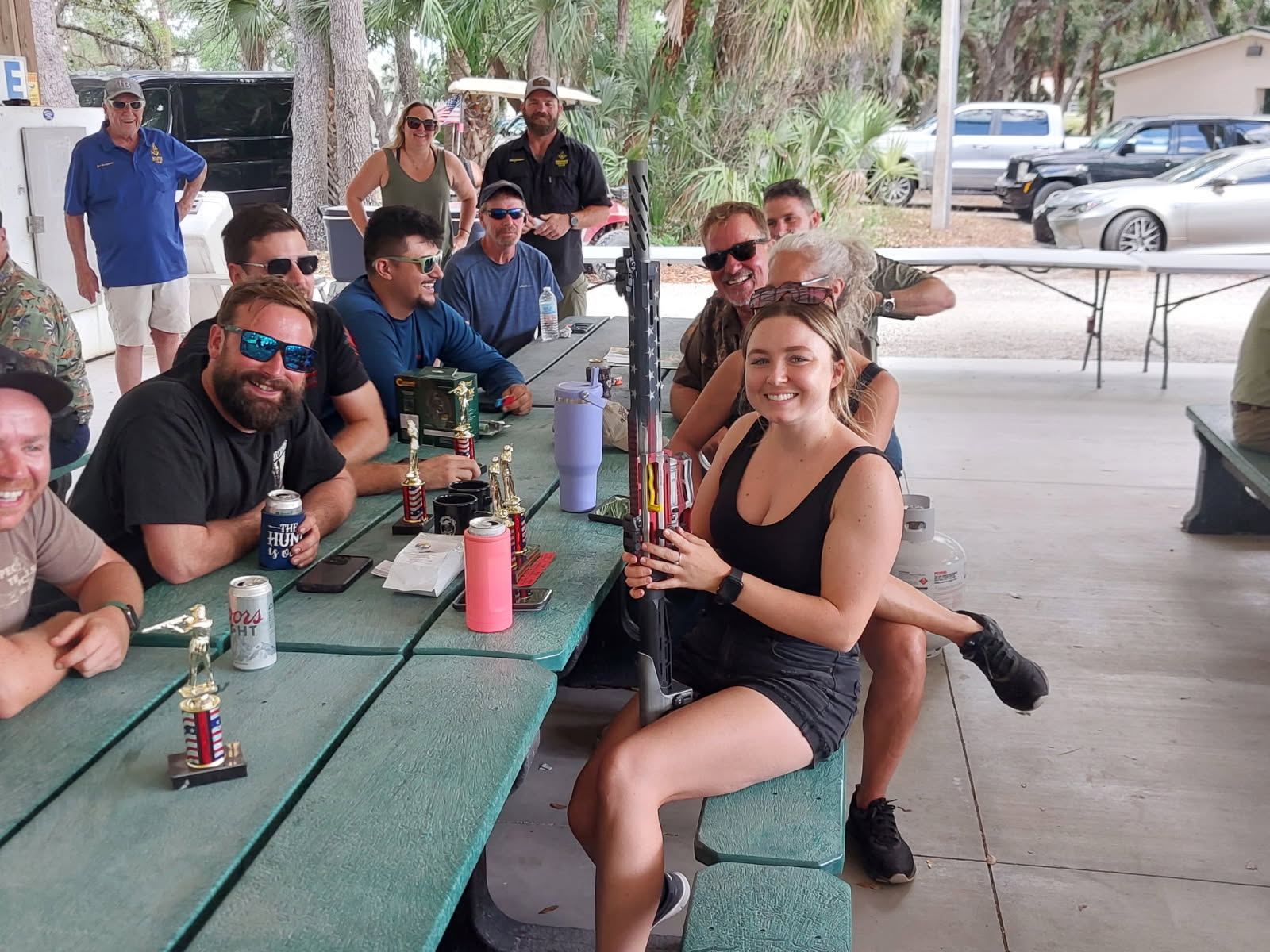 Group celebrating at awards table