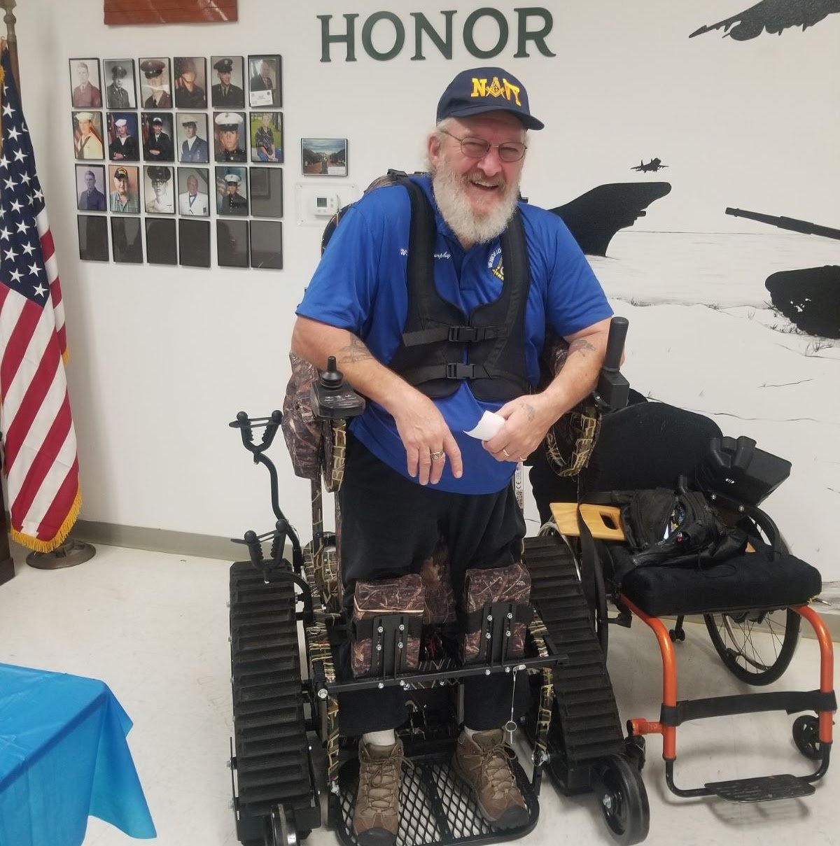 Veterans in all-terrain track chairs
